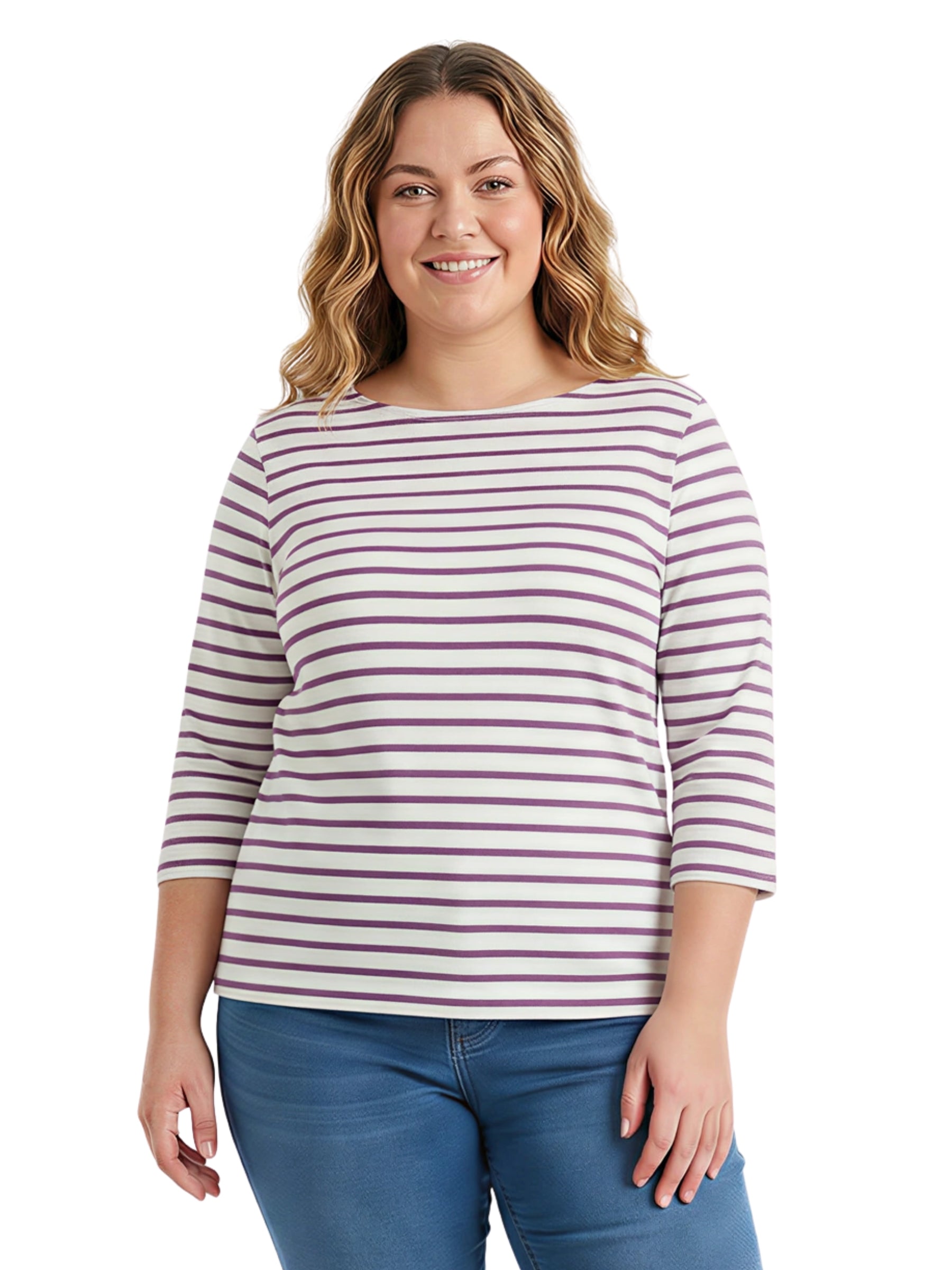 Chandail Manches 3/4 Sailor Taille Plus - Breton Verbena
