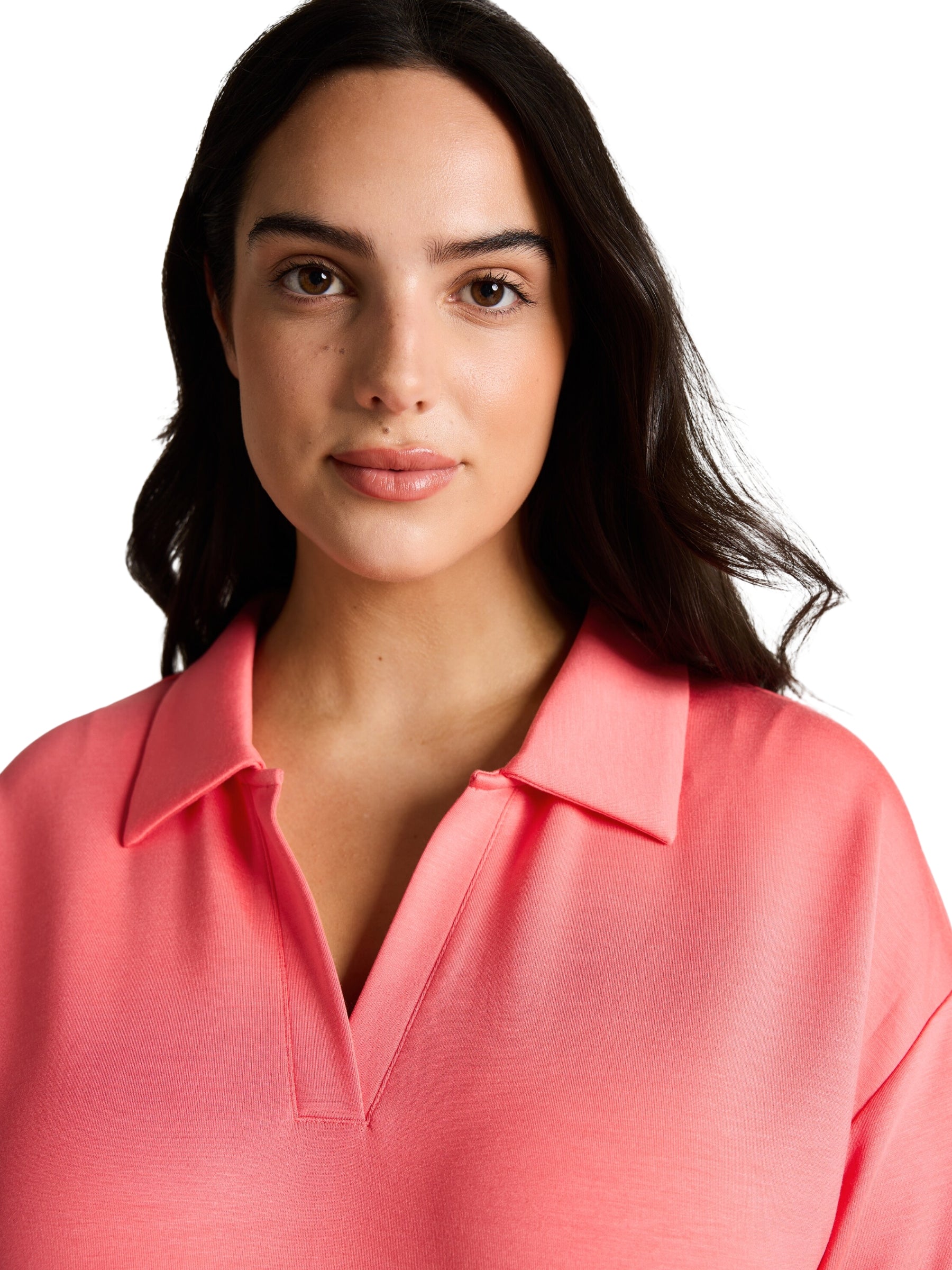Plus Size Loose Scuba 3/4 Sleeve Top - Soft Coral Pink