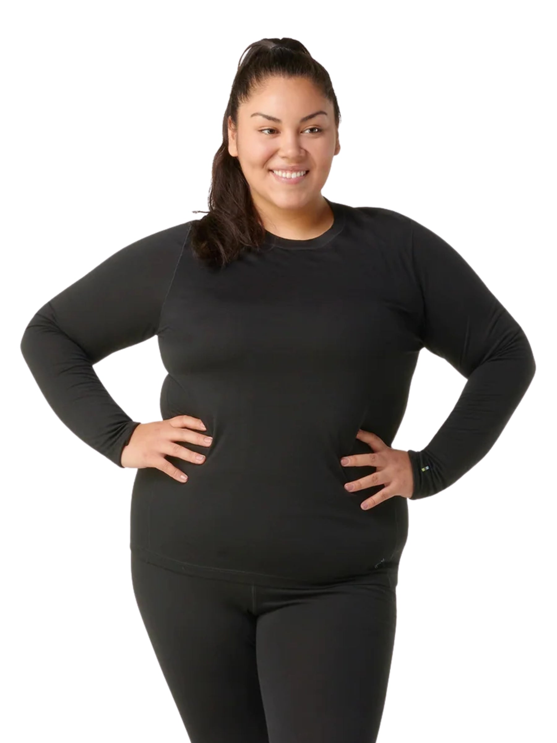Plus Size All-Season Merino Base Layer Top - Black