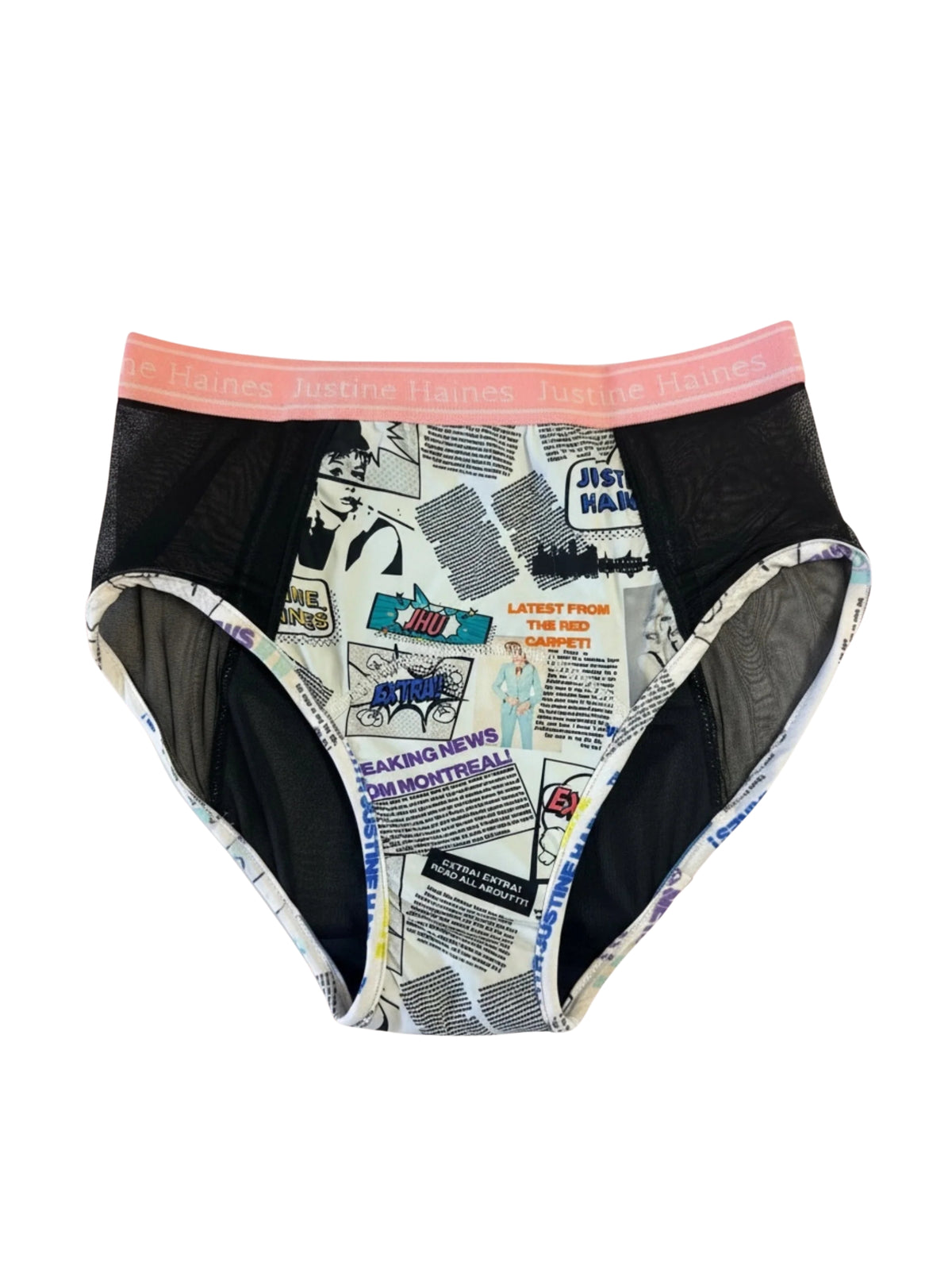 Culotte Menstruelle Taille Haute avec Mesh - Pop Newspaper