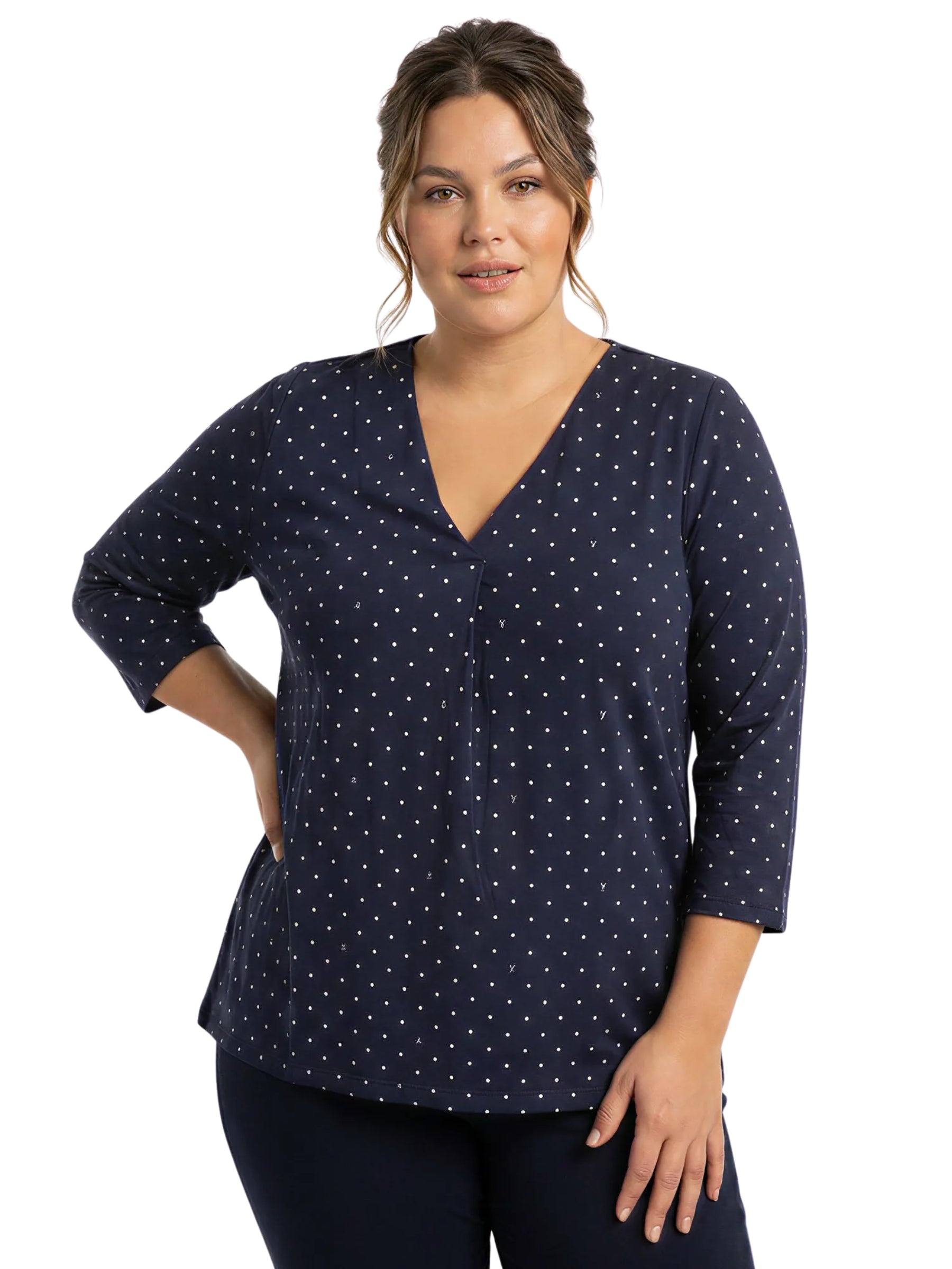 Tayla Plus Size Top - Dark Blue & Off White