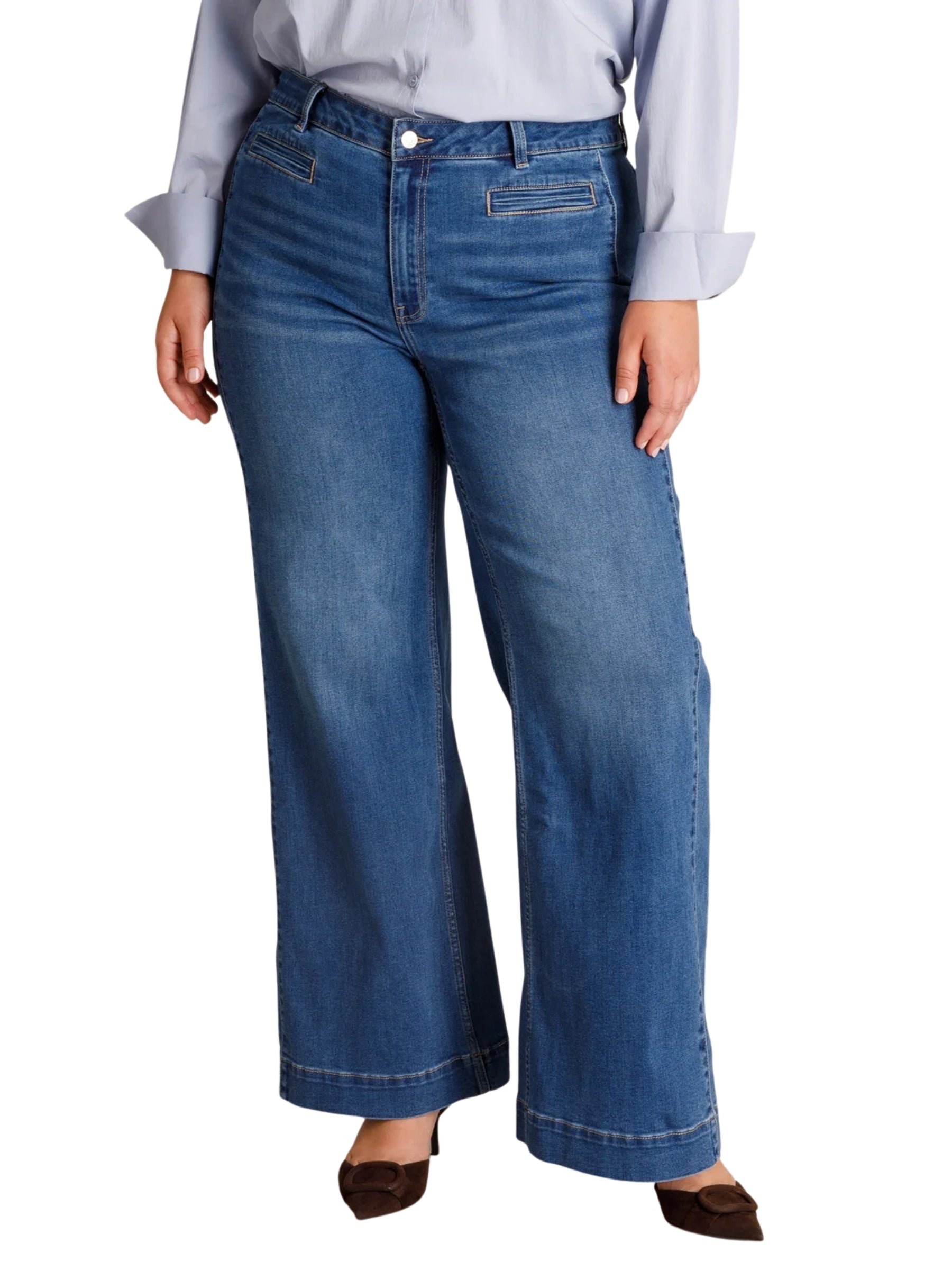 Plus Size Jean with Wide Leg - Dark Stone Wash Denim