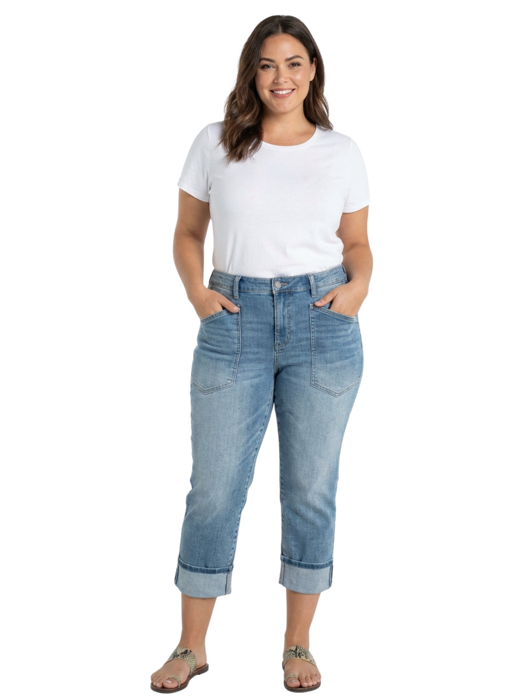 Jeans Girlfriend Marley 7/8 avec Ourlets Roulés Taille Plus - Cruise