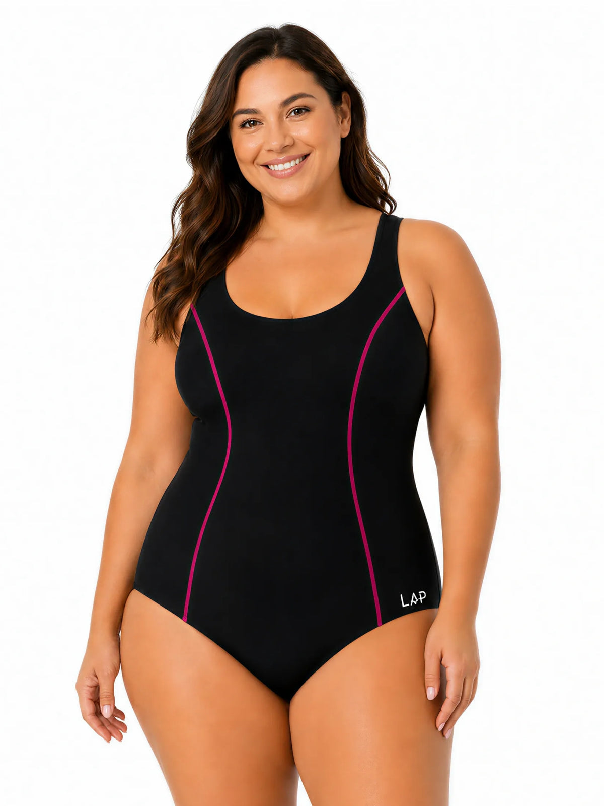 Plus Size Scoop Neck Swimsuit - Black & Mulberry