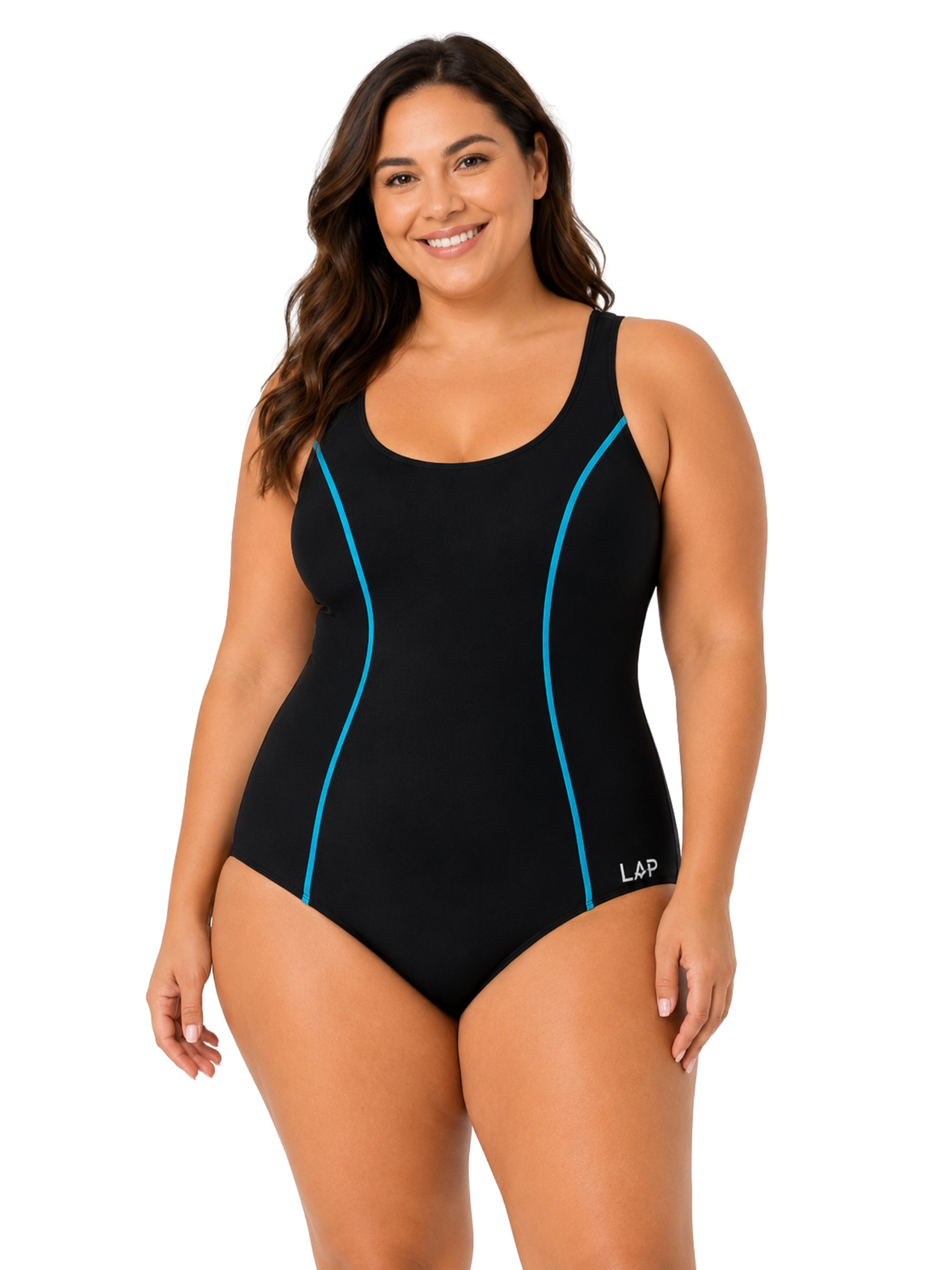 Maillot de Bain à Encolure Ronde Taille Plus - Noir & Lux Teal