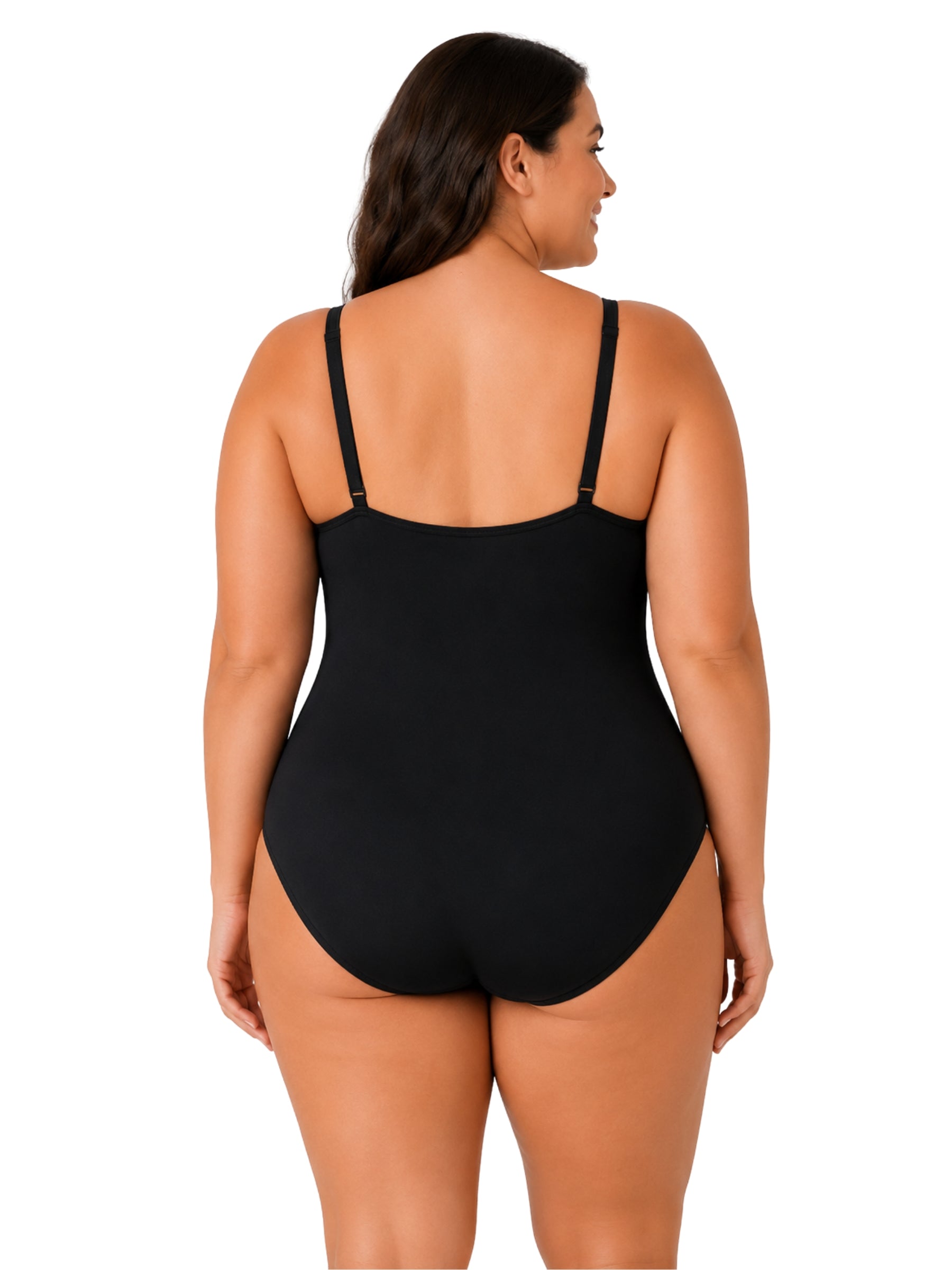 Maillot de Bain à Encolure Ronde Taille Plus - Noir & Lux Teal