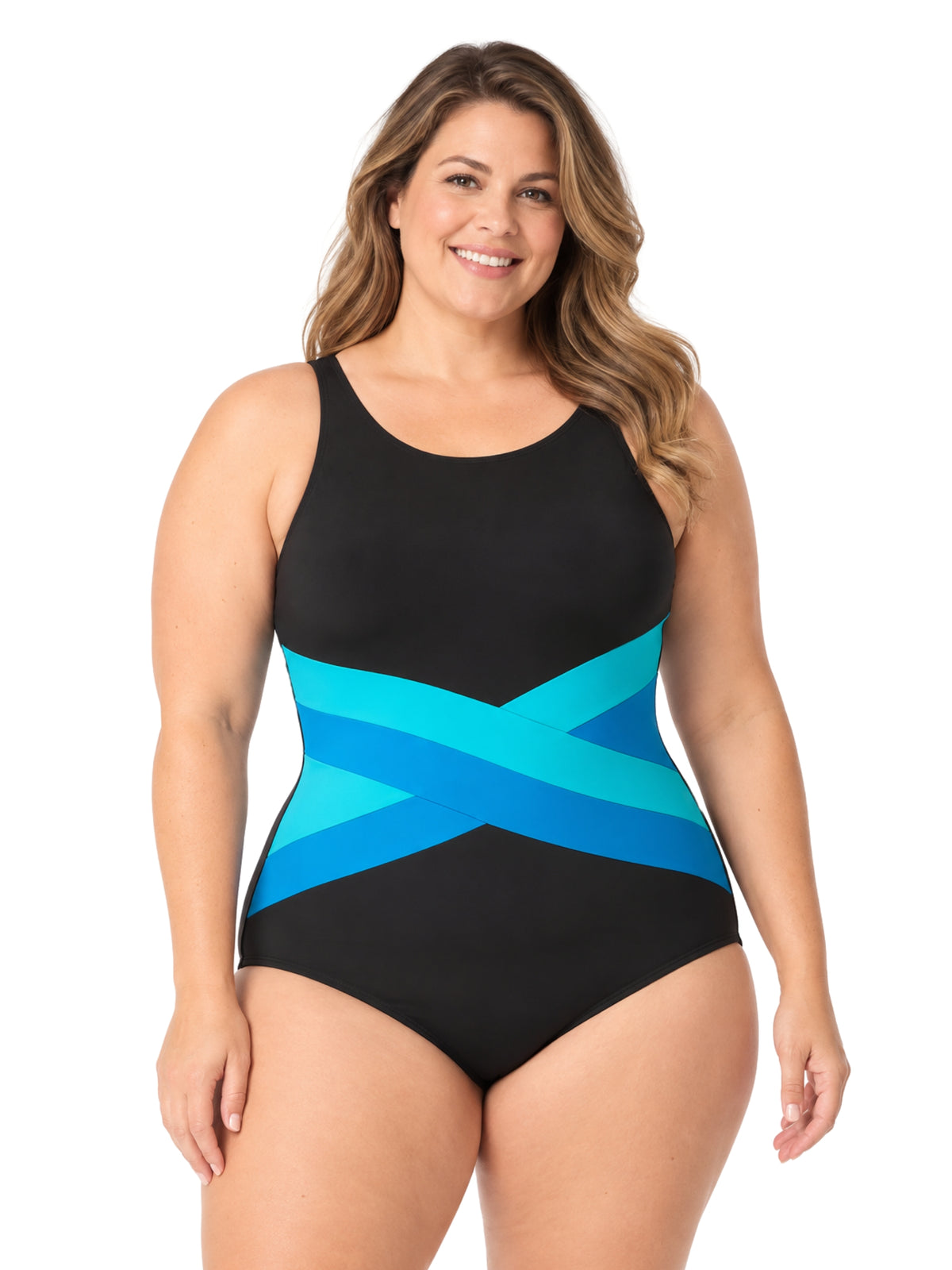Plus Size High Neck Swimsuit (C Cup) - Teal Cove