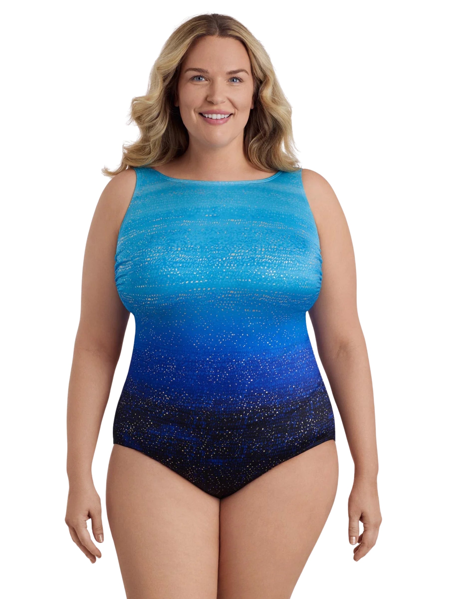 Maillot de Bain Long Scoopback Highneck Taille Plus - Sea Mist