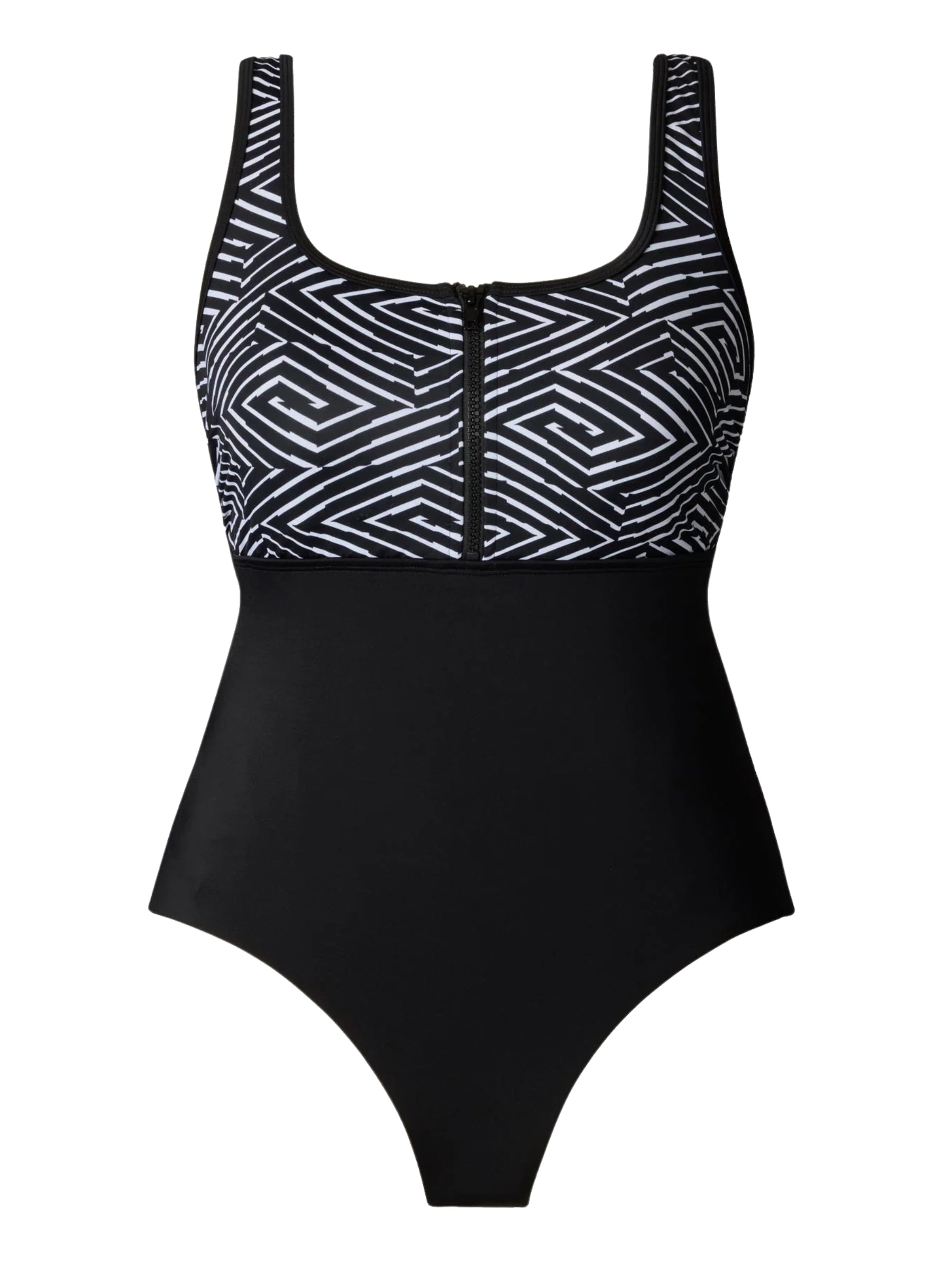 Maillot une pièce à demi-zip taille plus - Noir & Blanc