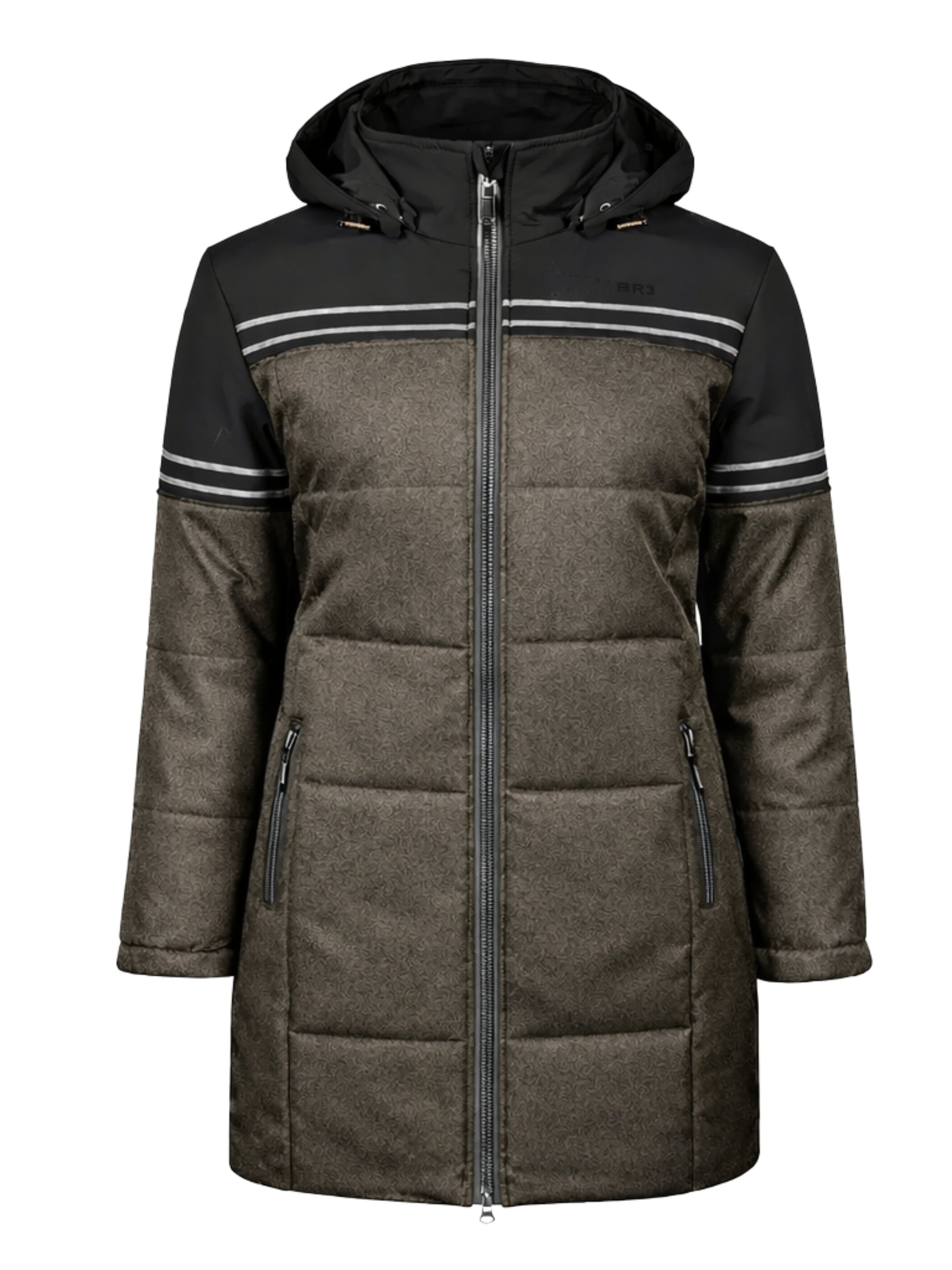 Women's Plus Size Collegiate Winter Coat - Taupe & Black