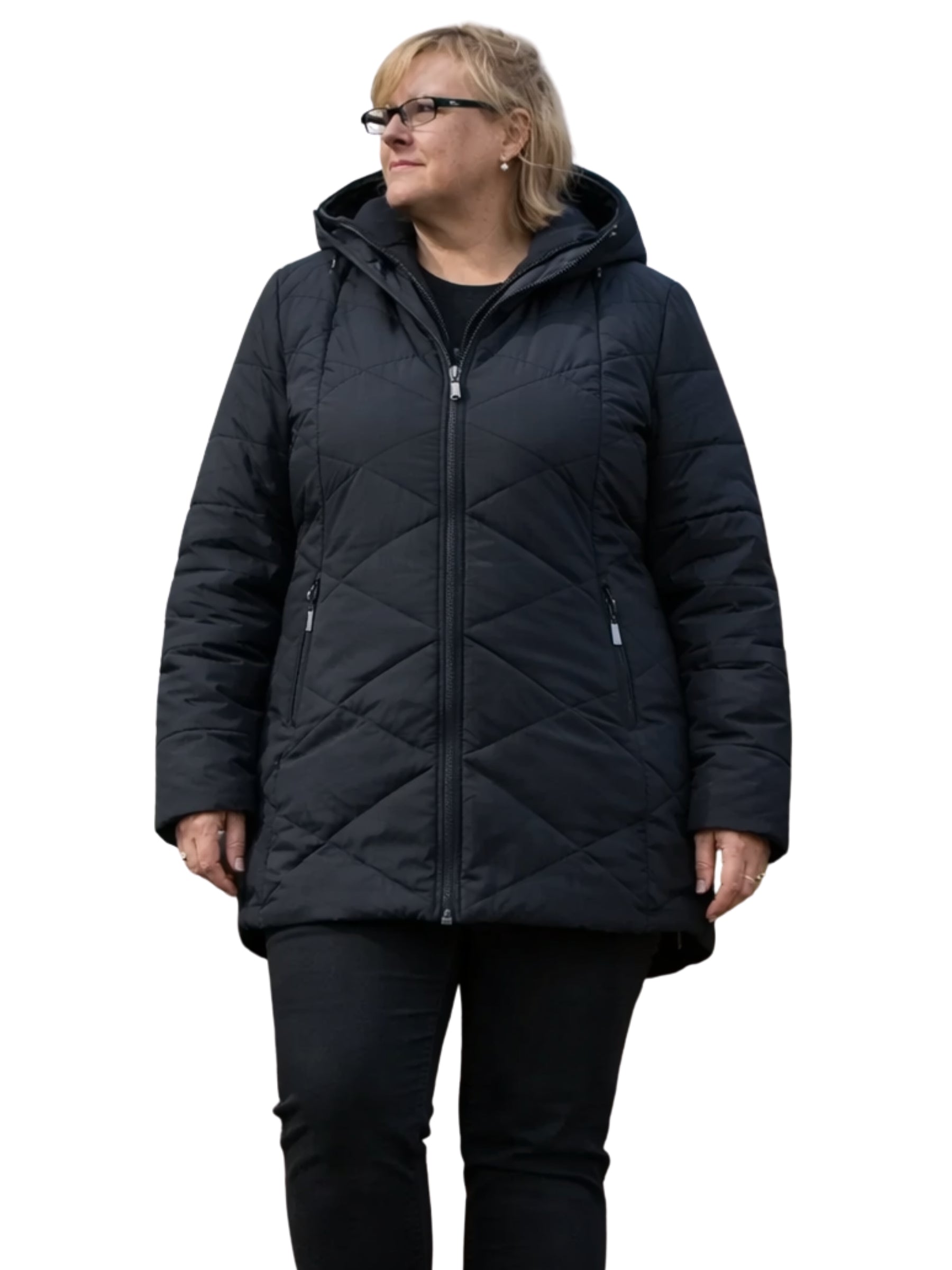 ZIGZAG Plus Size Winter Coat - Black & Black