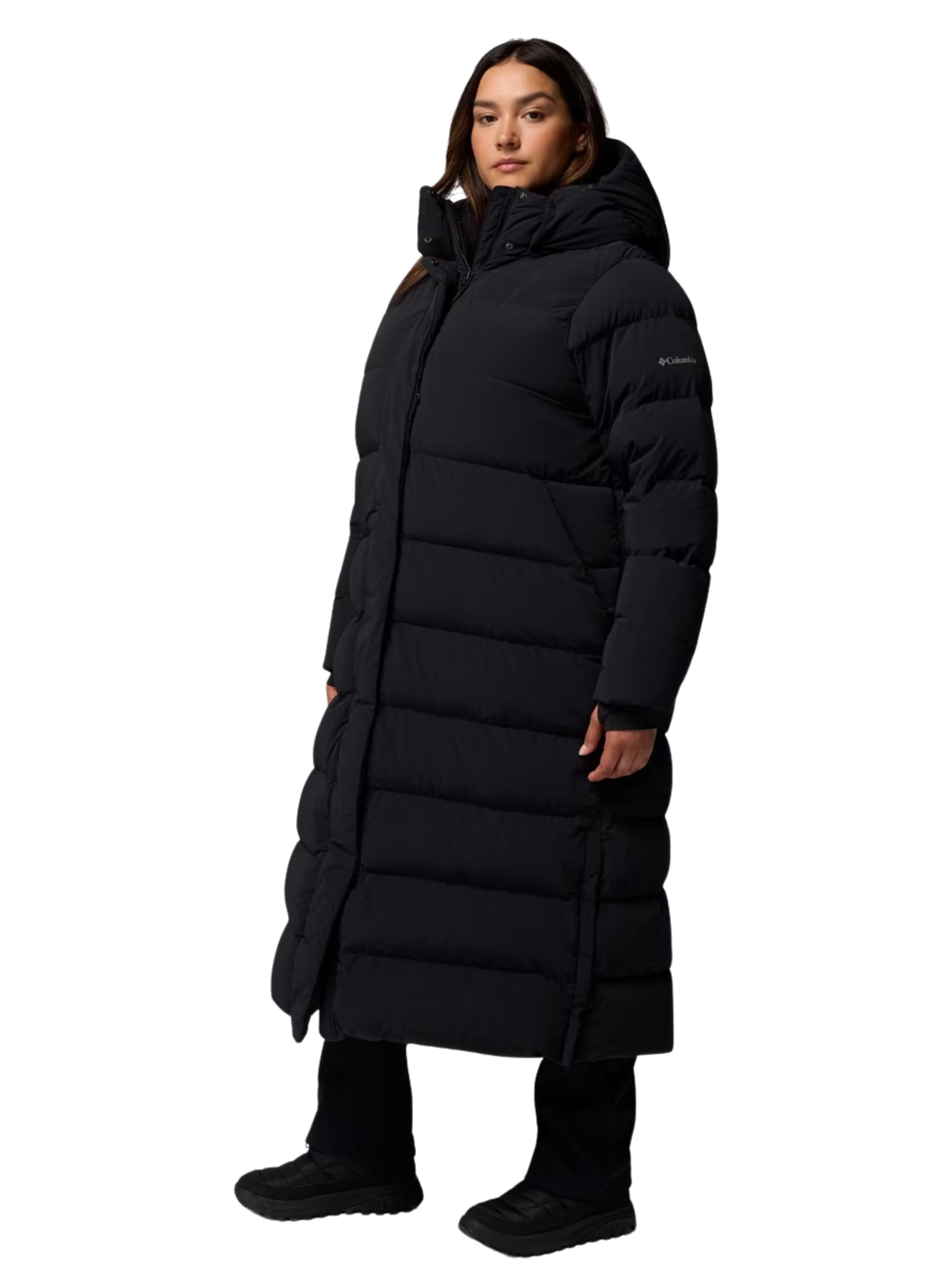 Amaze Puff Plus Size Long Hooded Coat - Black