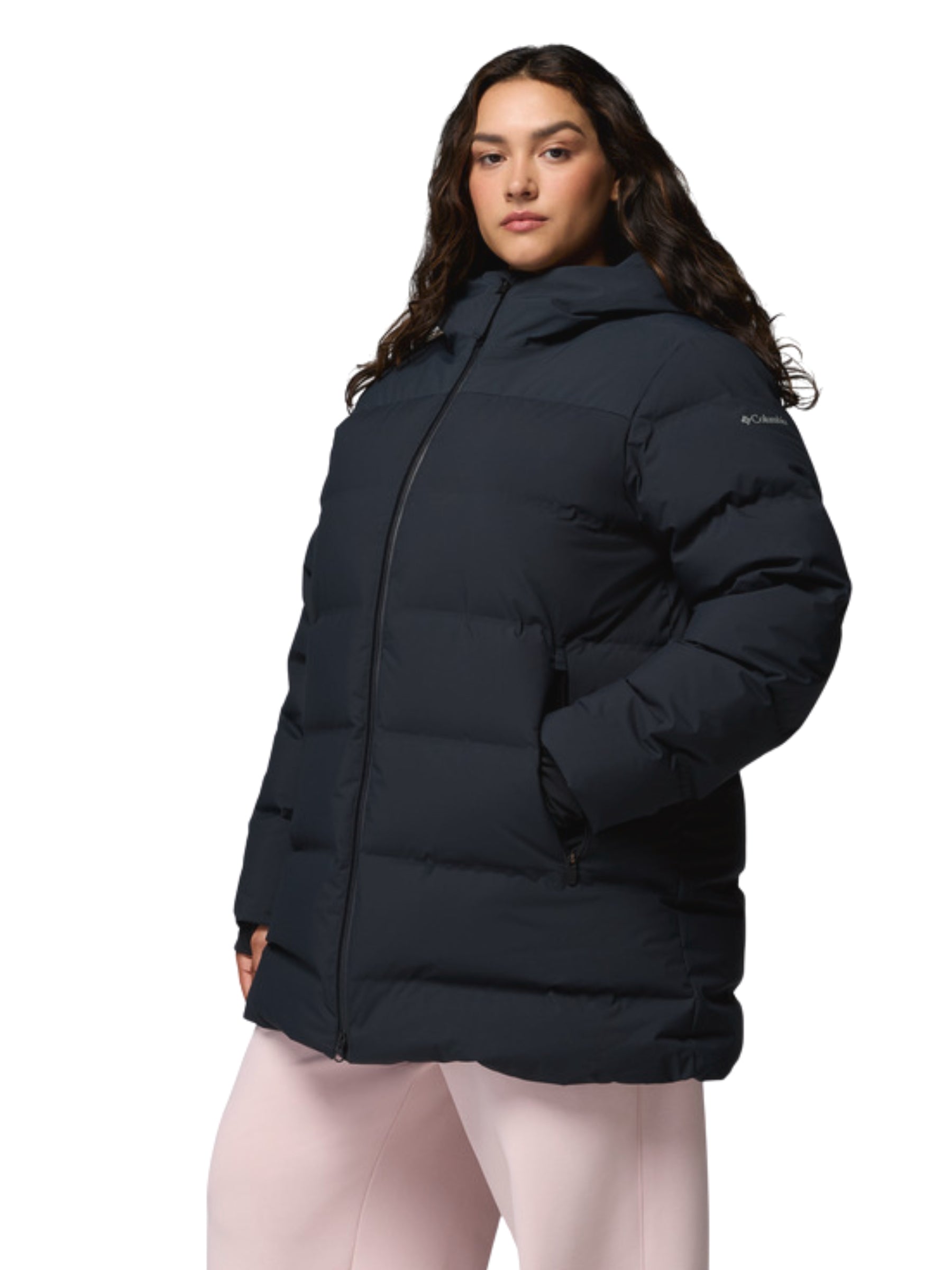 Manteau Mi-Long à Capuchon Amaze Puff Heat Seal Taille Plus - Noir