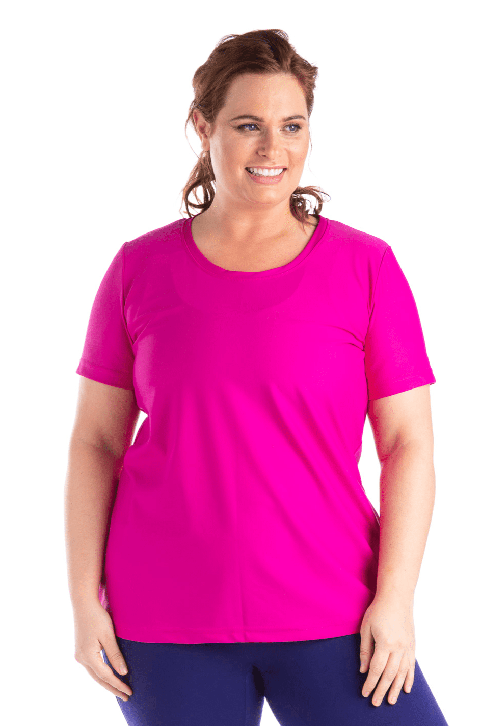 Moov Activewear Hauts Le Round-Off - T-Shirt Sport en Fibres Recyclées⎮Taille Plus 1X / rose-fuchsia TPTT0011X-PK