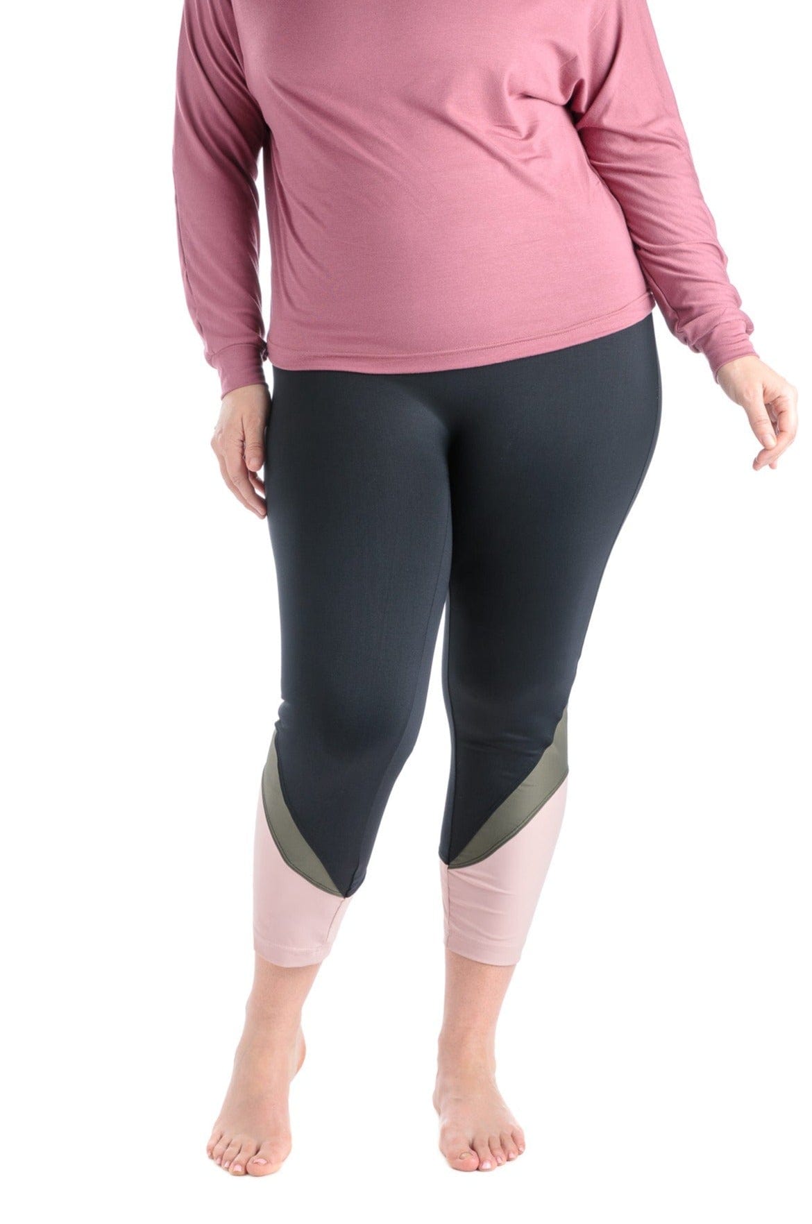 MOOV Activewear Taille Plus Le Flex 22'' kaki/rose- Legging 7/8 Sport | Taille Plus