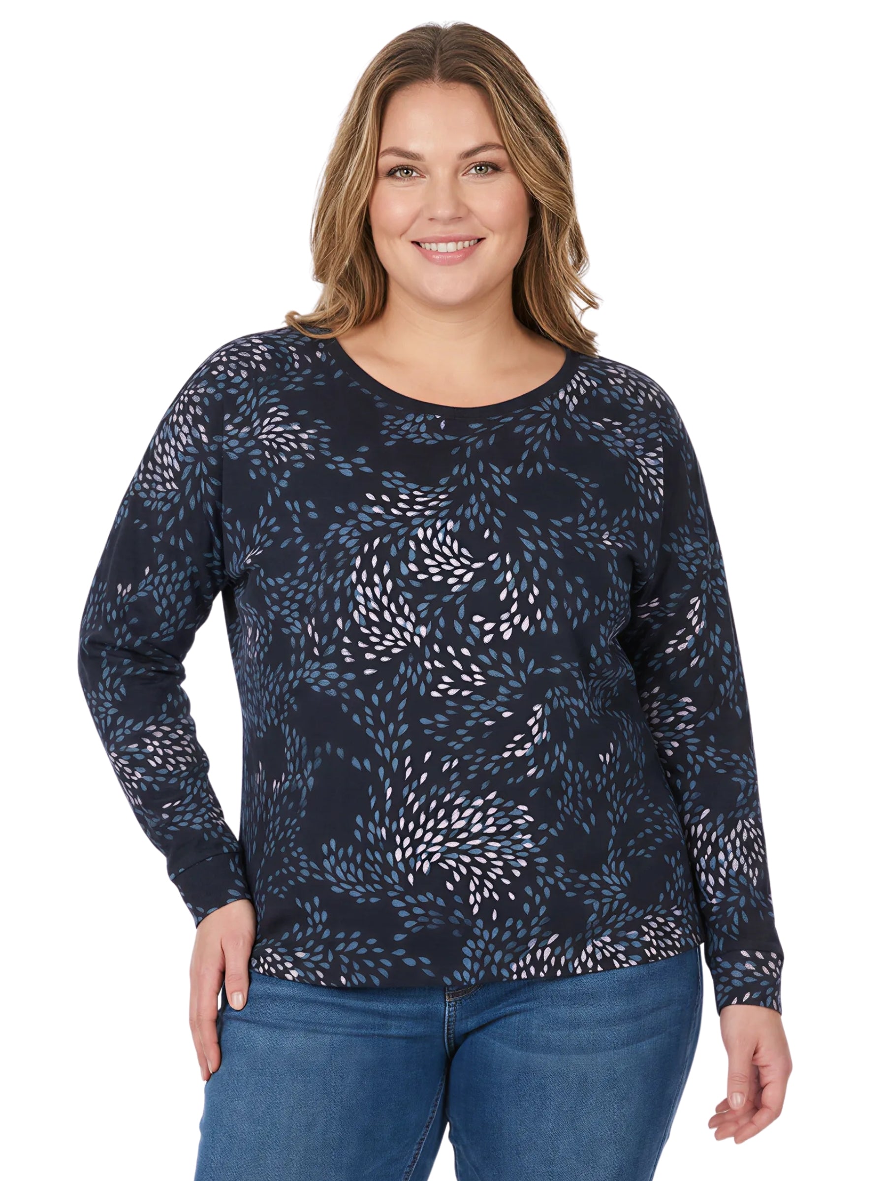 Shimona Long Print Plus Size Long Sleeve Tee - Navy