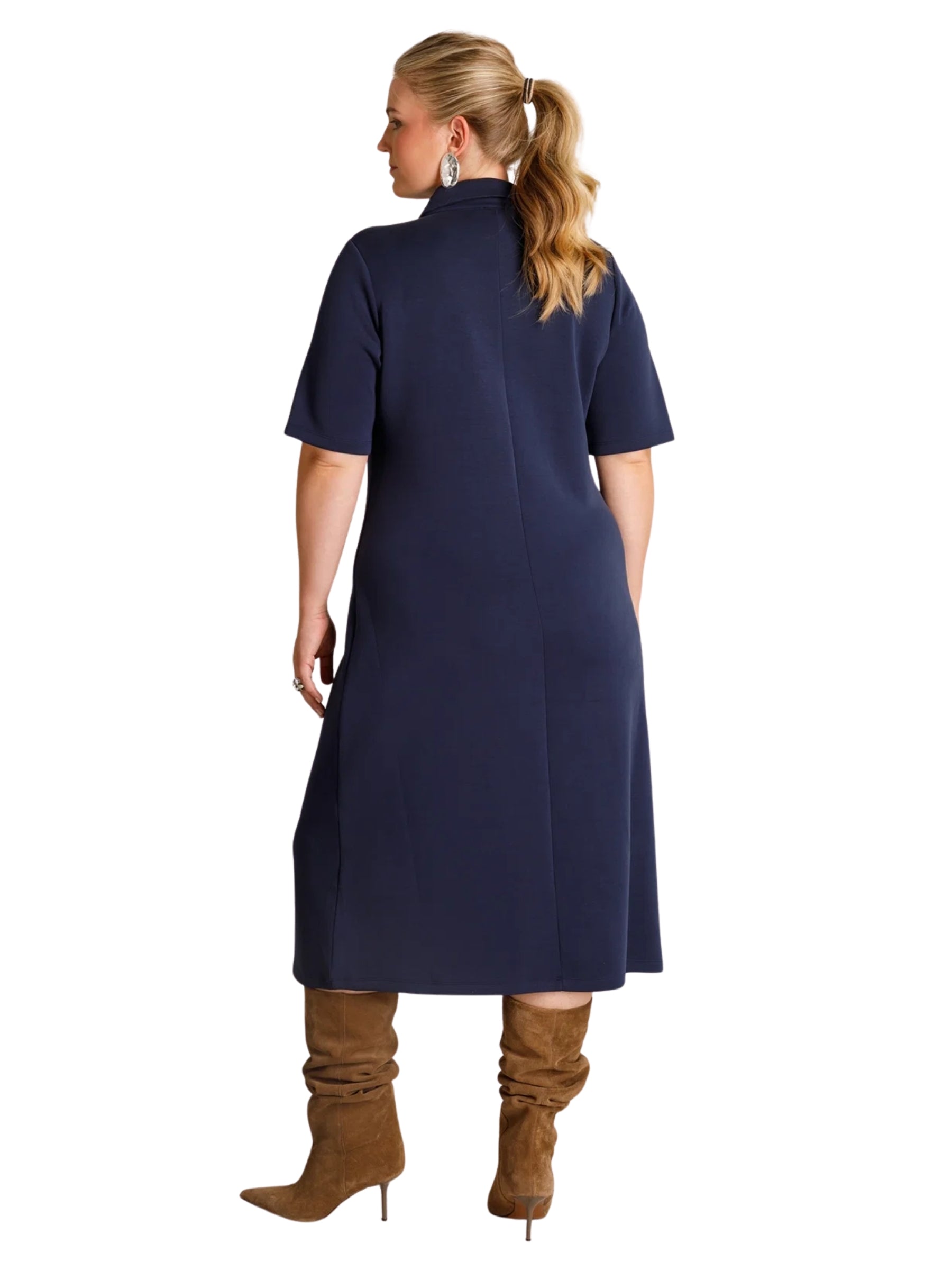 Thalia Plus Size Collared Shirt Dress - Dark Blue