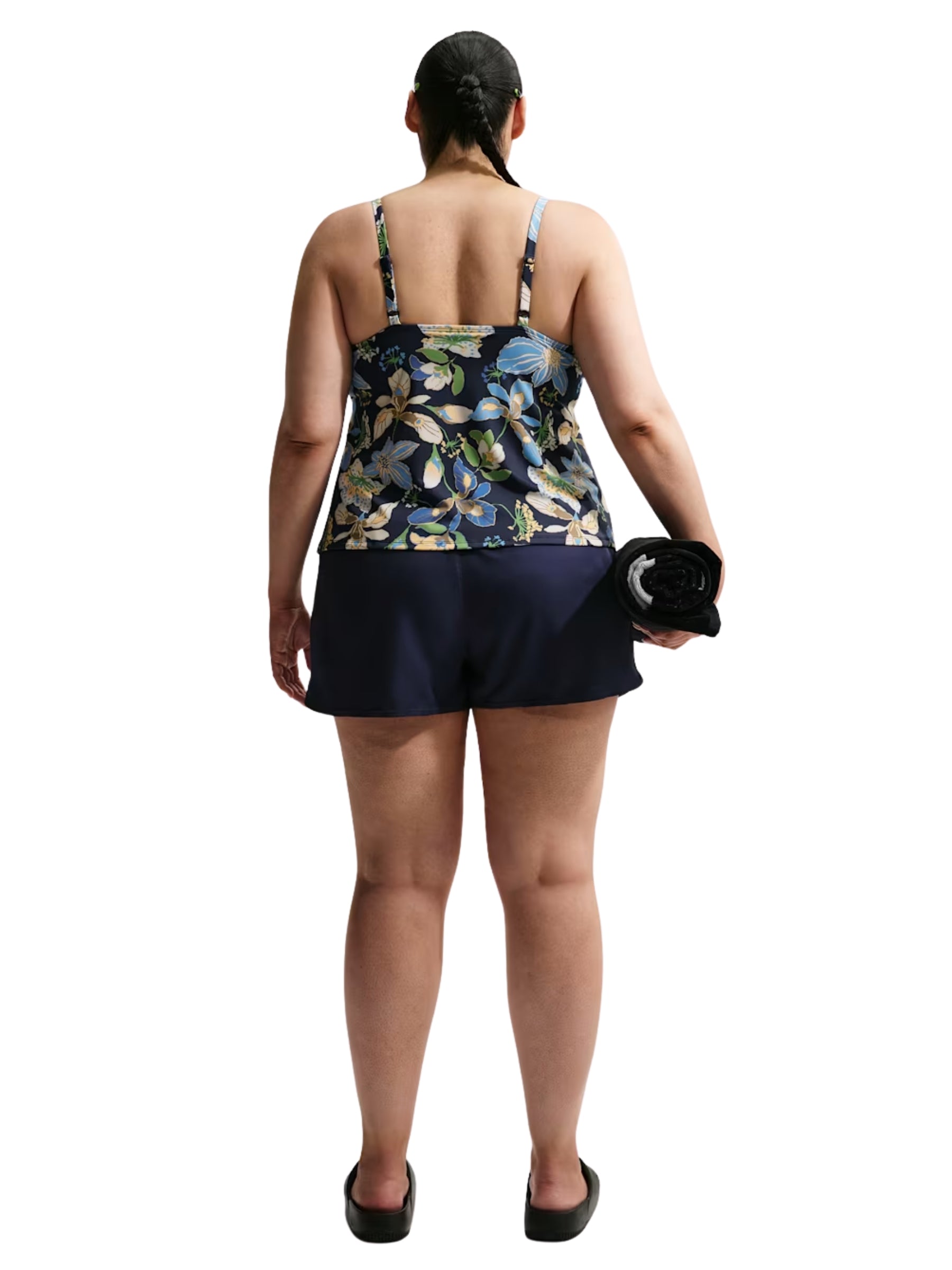 Tankini Fleuri à Encolure V Taille Plus - Midnight Navy