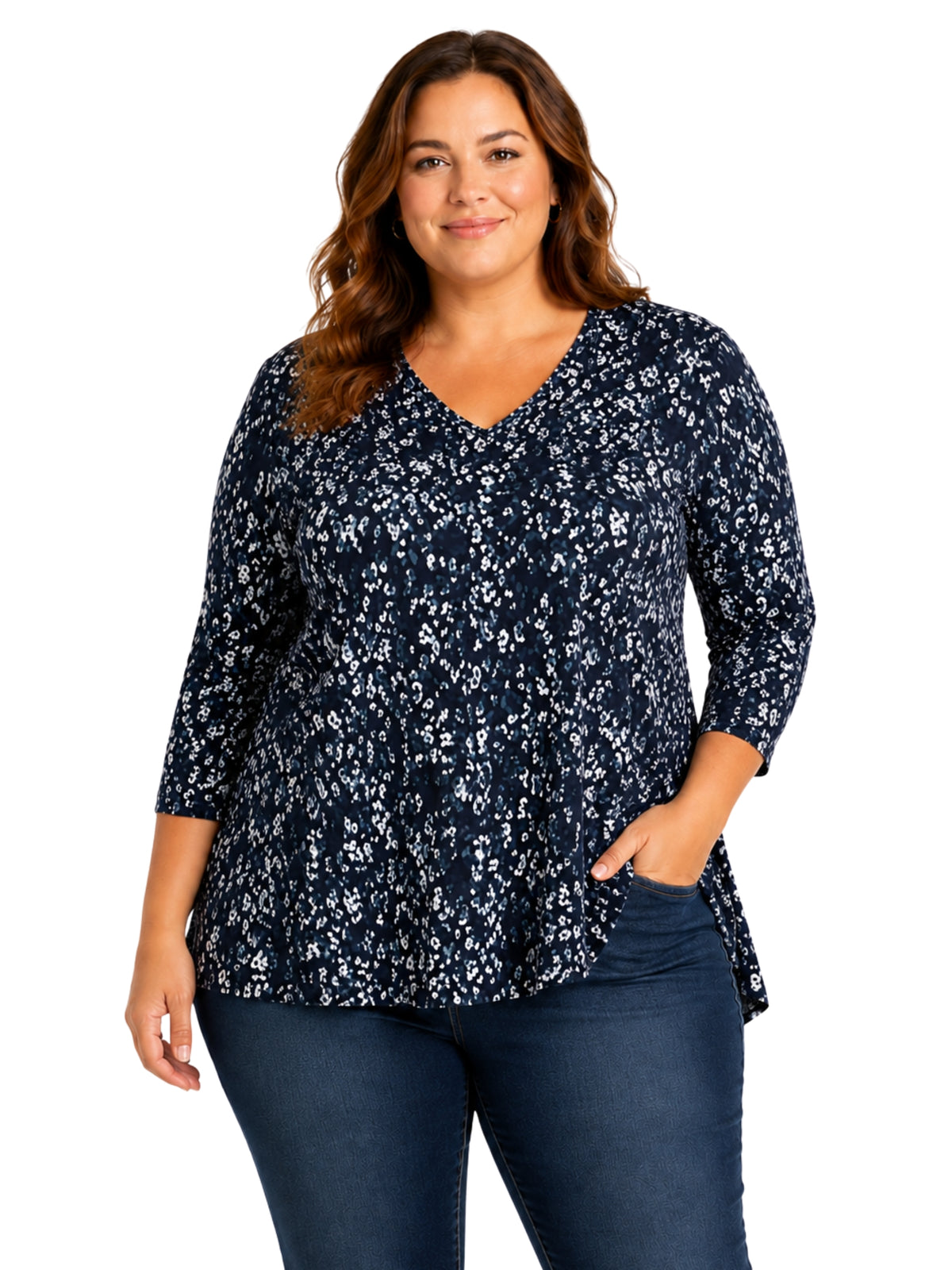 Trix Essential Tunic Plus Size - Dark Blue Multi
