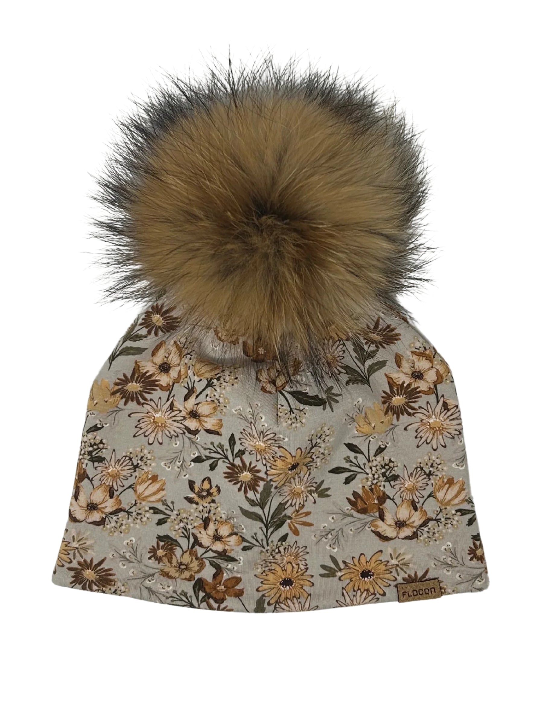 Chai Latte Beanie - Grey (Natural Pompon)