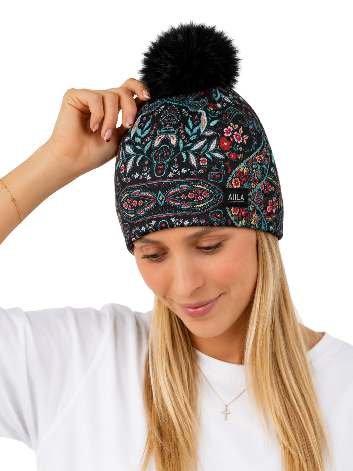 Therma-Comfort Beanie with Ponytail Hole - Venice Paisley