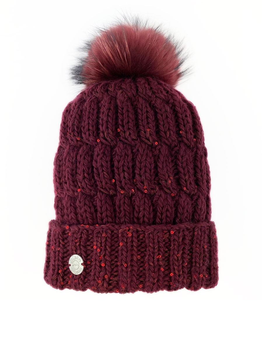 Tuque avec Bijoux et Pompon Détachable en Raton